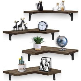 4Packs Corner Floating Shelf Wall Mount Display Storage Shelf Organizer Wood Metal Bedroom Living Room Dïr