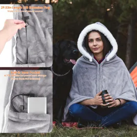 8-Zone Wearable Heated Blanket - 3 Adjustable Heat Levels, 59x31in Soft Flannel, USB-Powered Portable Design With Pockets, Machine Washable Winter War