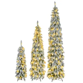 No Provide Self Pick-up.8FT, 6FT, 4FT Pre-Lit Pencil Christmas Trees, 3-set Slim Artificial Christmas Tree With Snow Flocking, Xmas Holiday Decoration