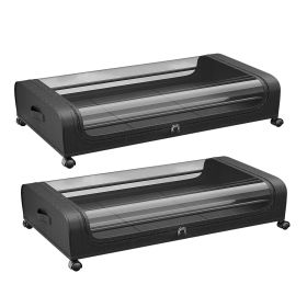 2Packs Under Bed Storage Containers Rolling Clothing Organizer 42L/11Gal Under Bed2awers with Clear Lid 360ockable Rolling Wheels Strap Handles