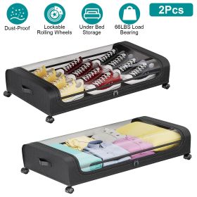 2Packs Under Bed Storage Containers Rolling Clothing Organizer 42L/11Gal Under Bed Drawers with Clear Lid 360° Lockable Rolling Wheels Strap Handles