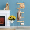 10-Tier Wooden Blanket Ladder with 5 Removable Hooks