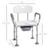HOMCOM 3-in-1 Adjustable Shower Chair, with Back & Arms, Height Adjustable, Bedside Commode, Non-Slip, White