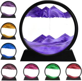3D Dynamic Sand Art Liquid Motion, Moving Sand Art Picture Round Glass 3D Deep Sea Sandscape In Motion Display Flowing Sand Painting Relaxing Desk Toy (Option: Purple)