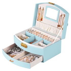 2-Layer Jewelry Box for Women Girls Lockable Leather Jewelry Organizer Jewelry Travel Case for Rings Earrings Necklaces Bracelets (Option: MintBglue)