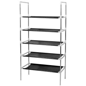5 Tiers Shoes Rack Shelves 15 Pairs Shoes Storage Organizer Stand Tower Stackable Shoe Holder (Option: Blgack)