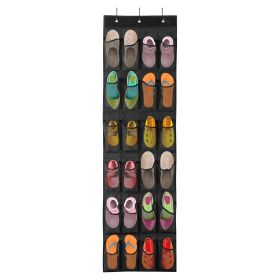Over the Door Shoes Rack 24-Mesh-Pocket Organizer 6-Layer Hanging Storage Shelf for Shoes Slippers Small Toys Closet Cabinet (Option: Blgack)