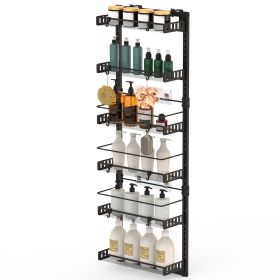 Over The Door Pantry Organizer 6-Tier Pantry Door Organizer Carbon Steel 110LBS Loading Easy Install Behind Door Storage For Closet Kitchen Bathroom 5 (Option: 6Tier_gBlack)