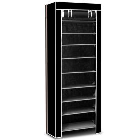 iMounTEK 10 Tiers DIY Shoe Cabinet Dustproof Easy Assemble Tidy Shoe Rack Non-Woven Fabric Holding 27 Pair Shoes (Color: Black)
