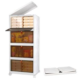4-Tier Foldable Storage Bins with Lid Front Magnetic Door Collapsible Stackable Closet Organizer Containers with 4Pcs 360otatable Wheels (Option: 3g9CM)
