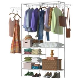 Metal Garment Rack Shoe Clothing Organizer Shelves Freestanding Multifunctional Clothes Wardrobe (Option: lfg(White)