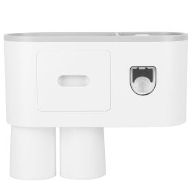 Multifunctional Wall Mount Toothbrush Holder Rack Organizer Hand-free Automatic Toothpaste Dispenser Squeezer with Magnetic Cups 4 Toothbrush Slots 1 (Option: erg(2Cups)