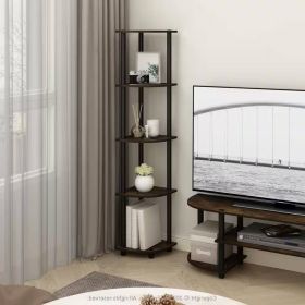 5-Shelf Modern Corner Bookcase in  Wood Finish (Color: Black Brown)