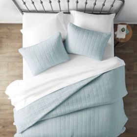 3 Piece Microfiber Farmhouse Coverlet Bedspread Set King/California King (Color: Light Blue)