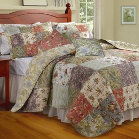 King size 100% Cotton Quilt Set with 2 Shams and 2 Pillows (Color: Floral)