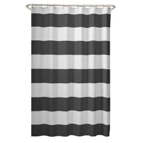 72 x 70 inch Polyester Nautical Ocean Beach Striped Shower Curtain (Color: Grey White)