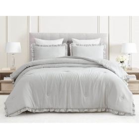 Oversized Grey Ruffled Edge Microfiber Comforter Set (size: King)