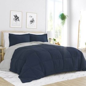 3-Piece Microfiber Reversible Comforter Set in Navy Blue and Grey (size: King/Cal King)