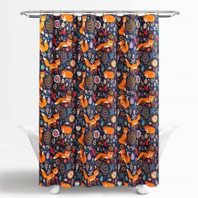 Floral Fox Birds Polyester Shower Curtain (Color: Navy Orange Teal, size: 72")