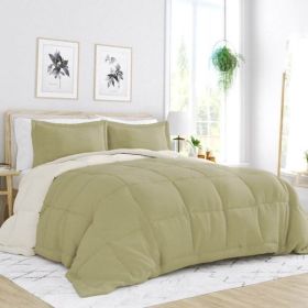 3-Piece Microfiber Reversible Comforter Set in Sage Green/Cream (size: King/Cal King)