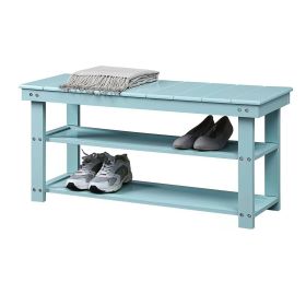 Wood 2-Shelf Shoe Rack Storage Bench for Entryway or Closet (Color: Sea Foam Aqua Blue)