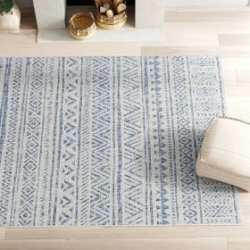 Blue Grey Chevron Coastal Boho Style Indoor Outdoor Area Rug (size: 8' X 10')