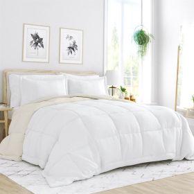 3-Piece Microfiber Reversible Comforter Set in White and Cream (size: King/Cal King)