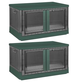 2Pcs 72L Foldable Storage Bins with Lid Collapsible Stackable Closet Organizer Containers with Front Door Lock 4Pcs Wheels (Option: 37gCM_GRN)