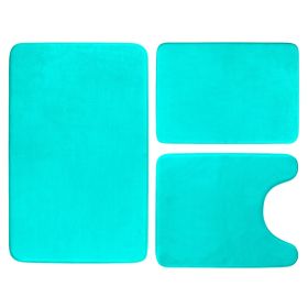 3Pcs Bathroom Rug Set Plush Velvet Bath Carpet Anti-Slip Memory Foam Mat For Tub Shower Bathroom (Option: AquagBlue)
