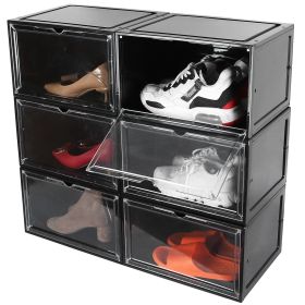 6Packs Collapsible Shoe Box Stackable Shoe Storage Bin Transparent Dustproof Hard PP Shoe Organizer Container with Magnetic Door (Option: Bglack)