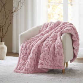 1 PC 50x60" Ruched Fur Throw (Color: Pink)