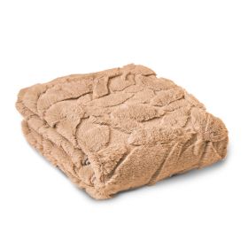 HGTV Triple Jacquard Carved Faux Fur Throw Blanket 50 x 70 inches (Color: Nomadic Desert)