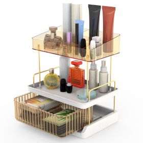 3 Tier Makeup Organizer for Vanity Large Capacity Skincare Shelf Bathroom Countertop Organizer with Drawer for Lipsticks Lotion Toner Perfumer Masks (Option: Champaggne)